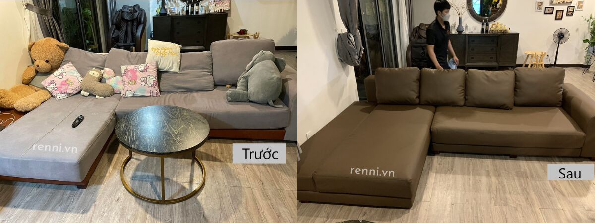 sửa ghế sofa bằng phương pháp bọc lại từ vải sang da