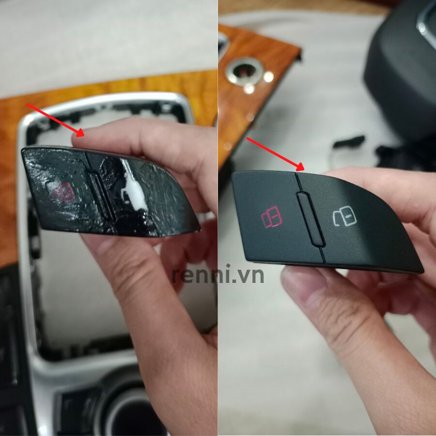 Phục hồi nút bấm ô tô chảy nhựa, mất hình bằng phương pháp sơn lại và vẽ thủ công