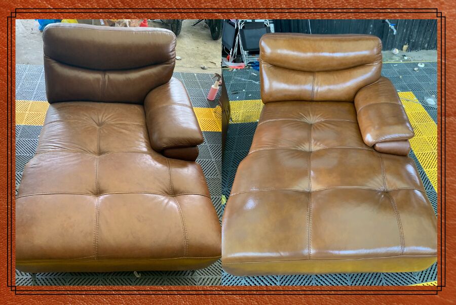 Sofa da bị nứt nẻ, bạc màu trước và sau khi phục hồi tại Renni