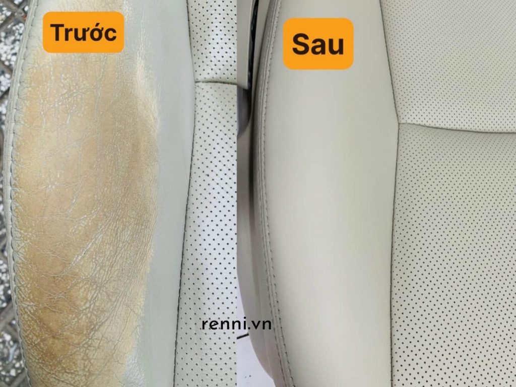 Ghế da bị rạn, bạc màu trước và sau khi khi phục hồi tại Renni